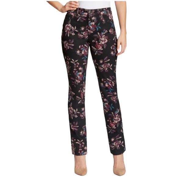 Bandolino Amy Black Pink Floral High Rise Slim Fit Jeans Women's Plus Size 18 - Picture 1 of 9